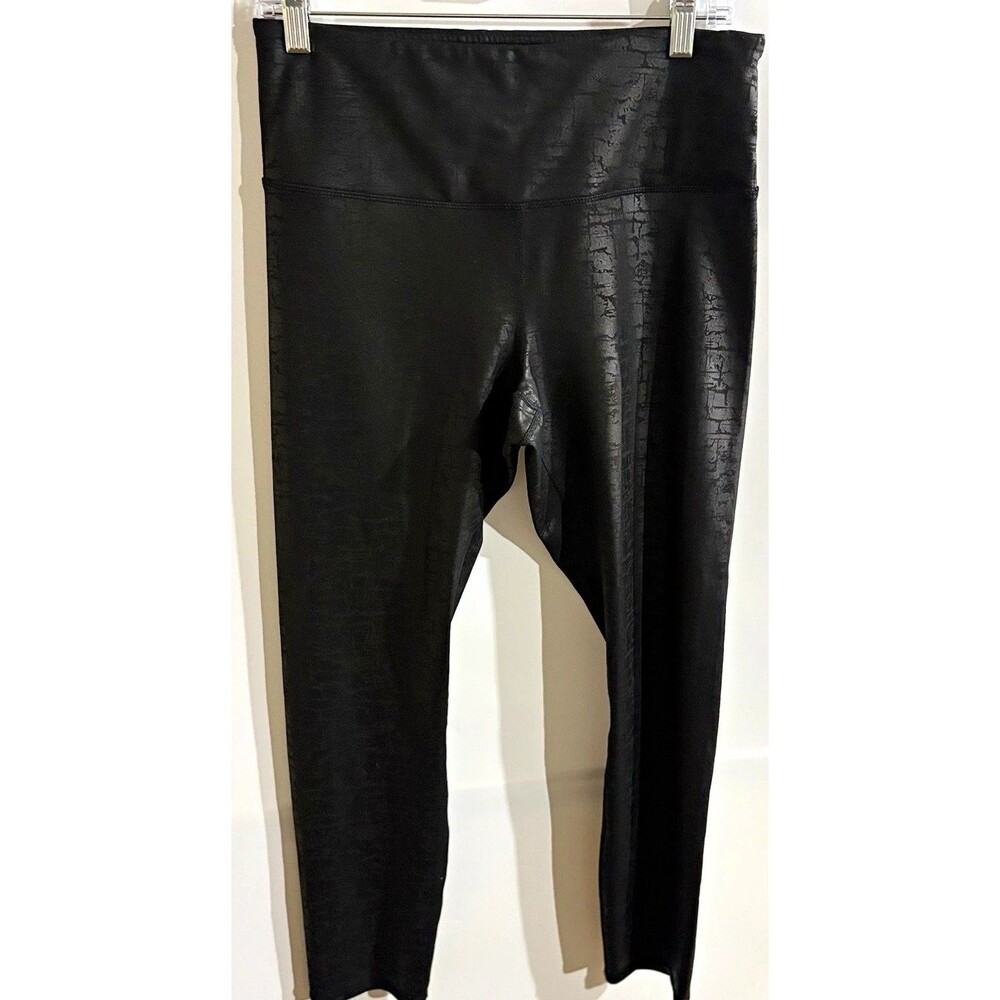 Gaiam Om Women’s Regular L Black Solid High Rise Ankle Leggings Stretch
